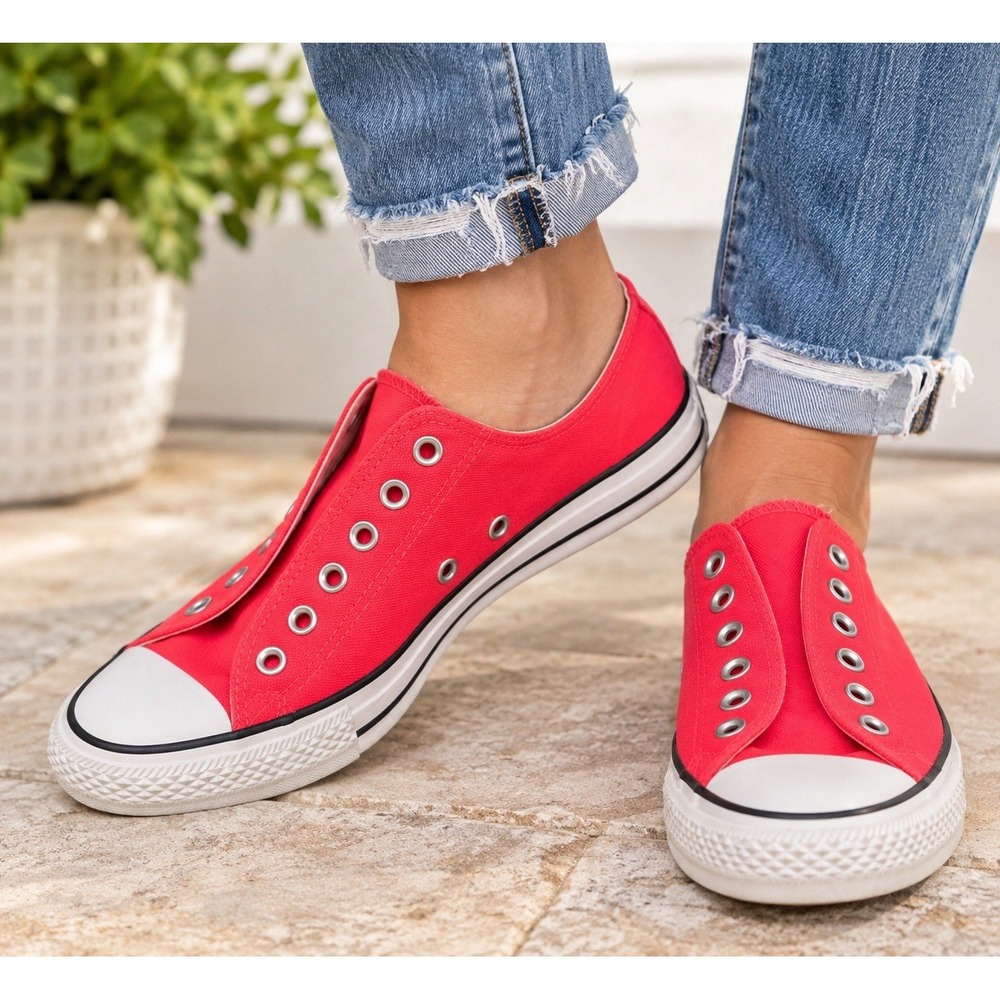 Converse Chuck Taylor All Star Low Top Women 9 Neon Coral Pink Canvas Sneakers